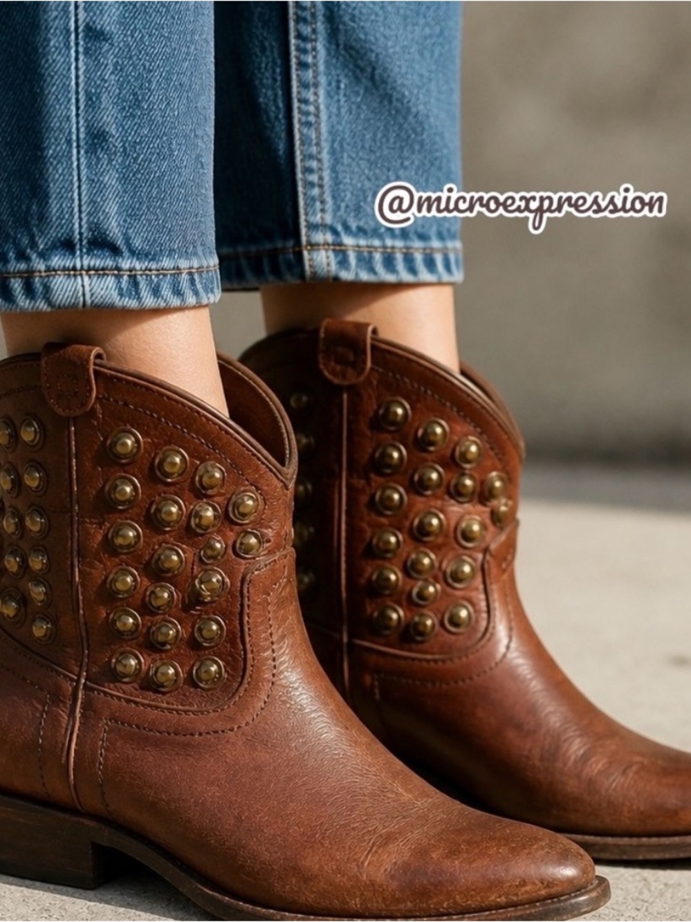 Frye Wyatt Disc Leather Brown Cowboy Metal Moto Vintage Distressed Ankle Boot